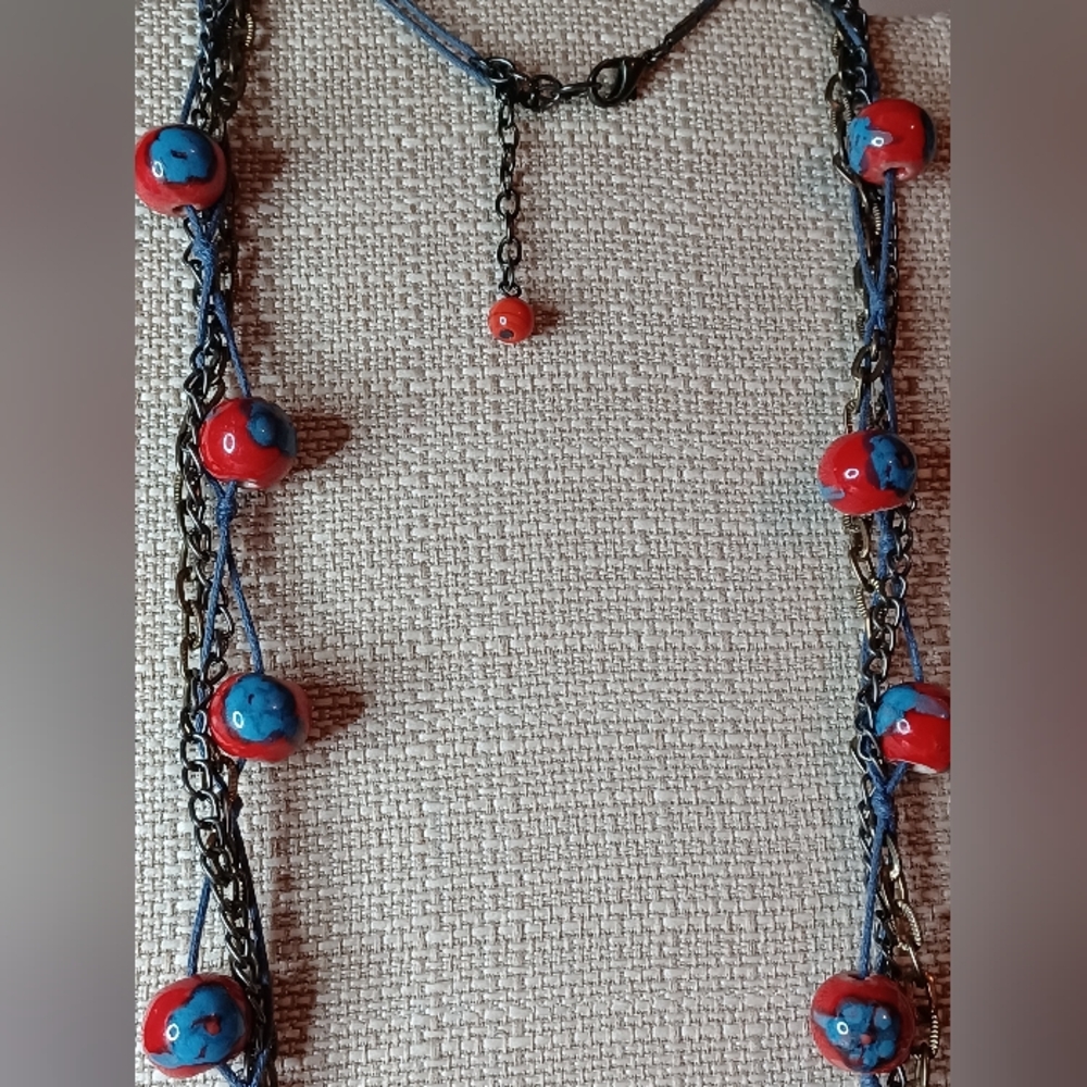 Multi-Strand Handmade Ceramic Bead Necklace ❤️💙💫 - Picture 5 of 6